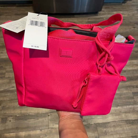 Tommy Hilfiger Handbags - Tommy Hilfiger® Erin II Convertible Shopper w/ Pouch Pink Cherry Print Nylon NEW